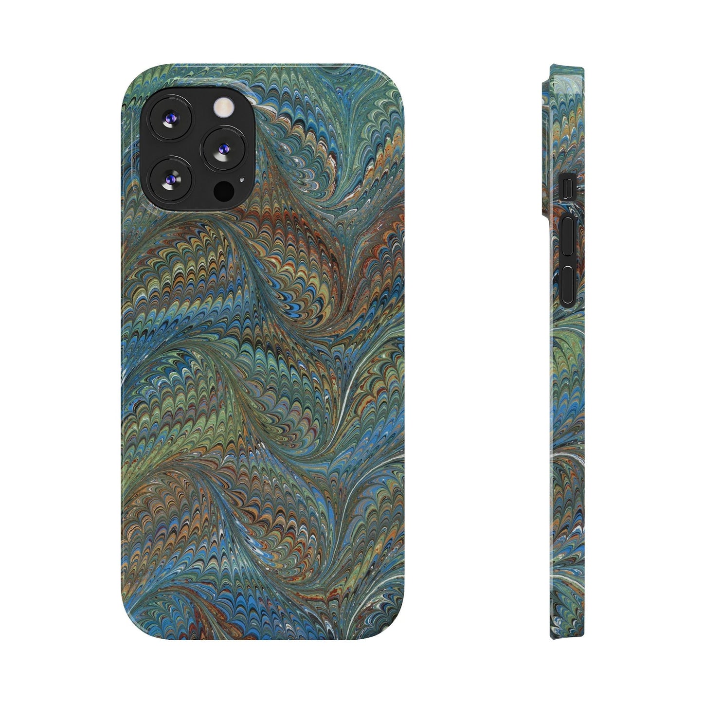 Blue and Green Italian Marbled Swirl Design, Italy Feather Phone Case, Multi-Color, Slim Phone Cases, Case-Mate IPHONE16 and all sizes