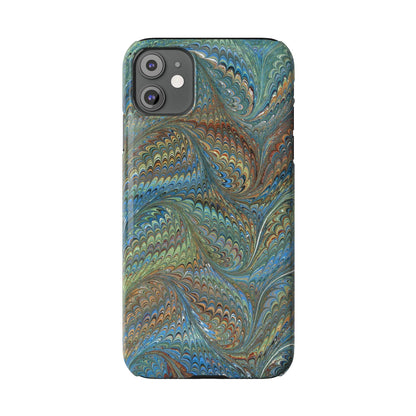 Blue and Green Italian Marbled Swirl Design, Italy Feather Phone Case, Multi-Color, Slim Phone Cases, Case-Mate IPHONE16 and all sizes