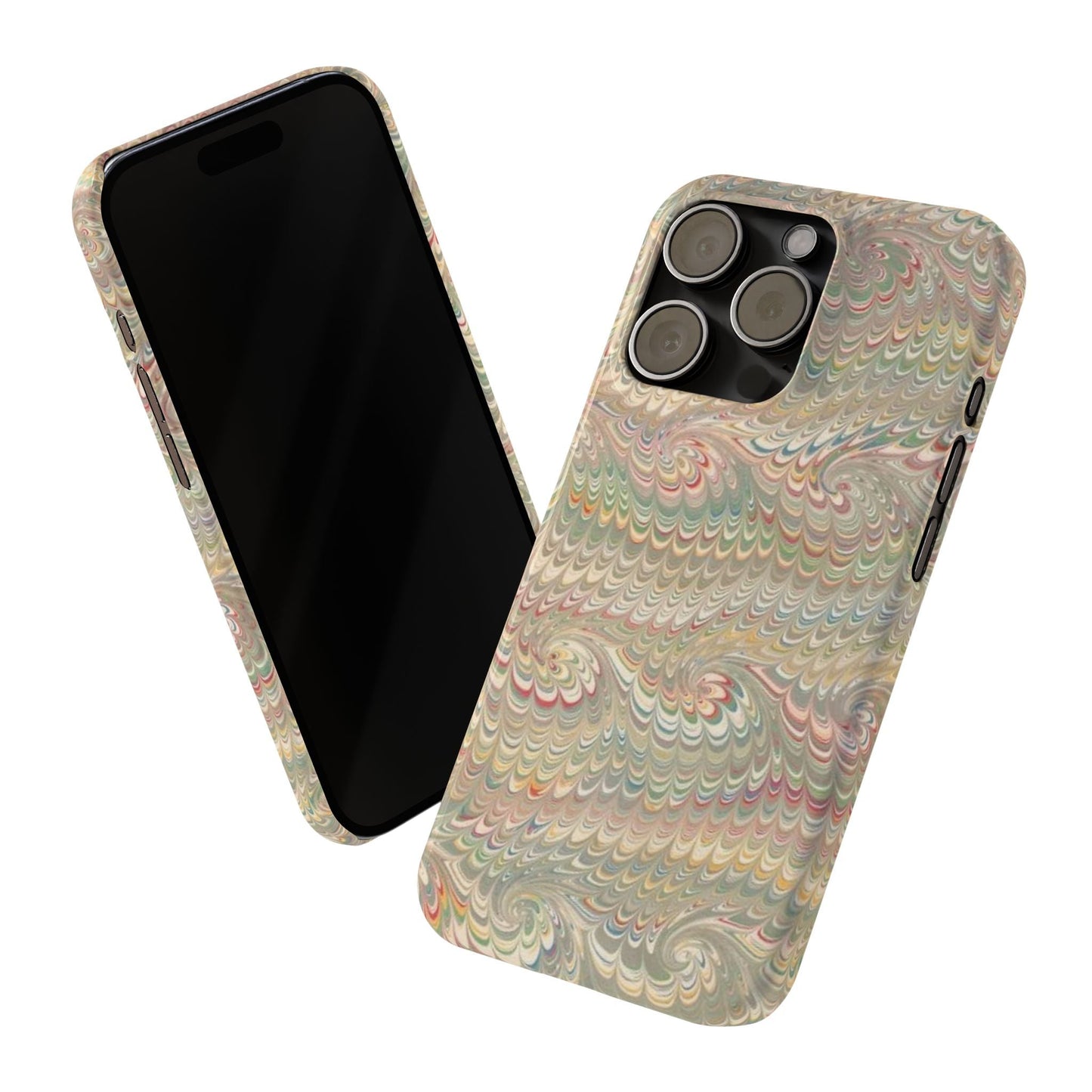 Soft Green and Multi-Colored Marbled Design, Italy Feather Phone Case, Multi-Color, Slim Phone Cases, Case-Mate IPHONE16 and all sizes