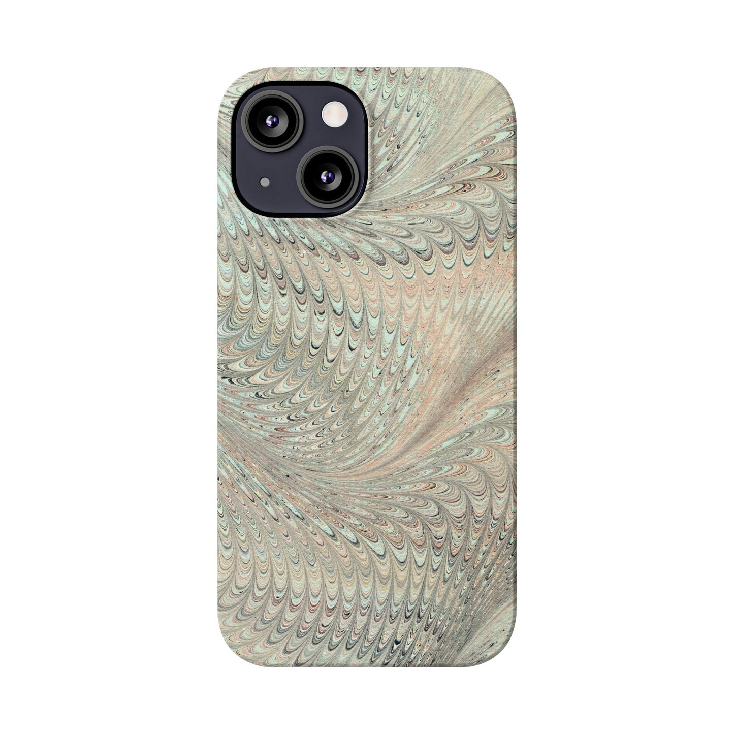 Marbled VIntage Design, Italian Feather Phone Case, Green Hues, Mint, Beige, Neutrals, Slim Phone Cases, IPHONE16 and all sizes