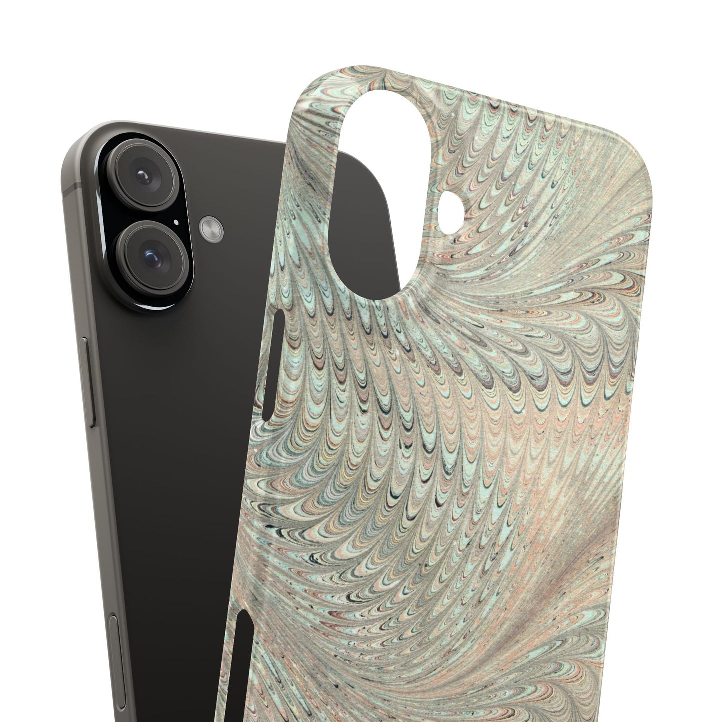 Marbled VIntage Design, Italian Feather Phone Case, Green Hues, Mint, Beige, Neutrals, Slim Phone Cases, IPHONE16 and all sizes