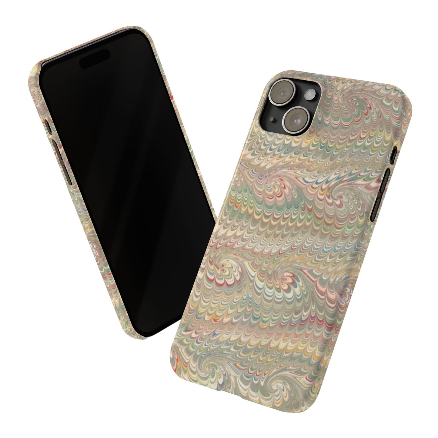 Soft Green and Multi-Colored Marbled Design, Italy Feather Phone Case, Multi-Color, Slim Phone Cases, Case-Mate IPHONE16 and all sizes
