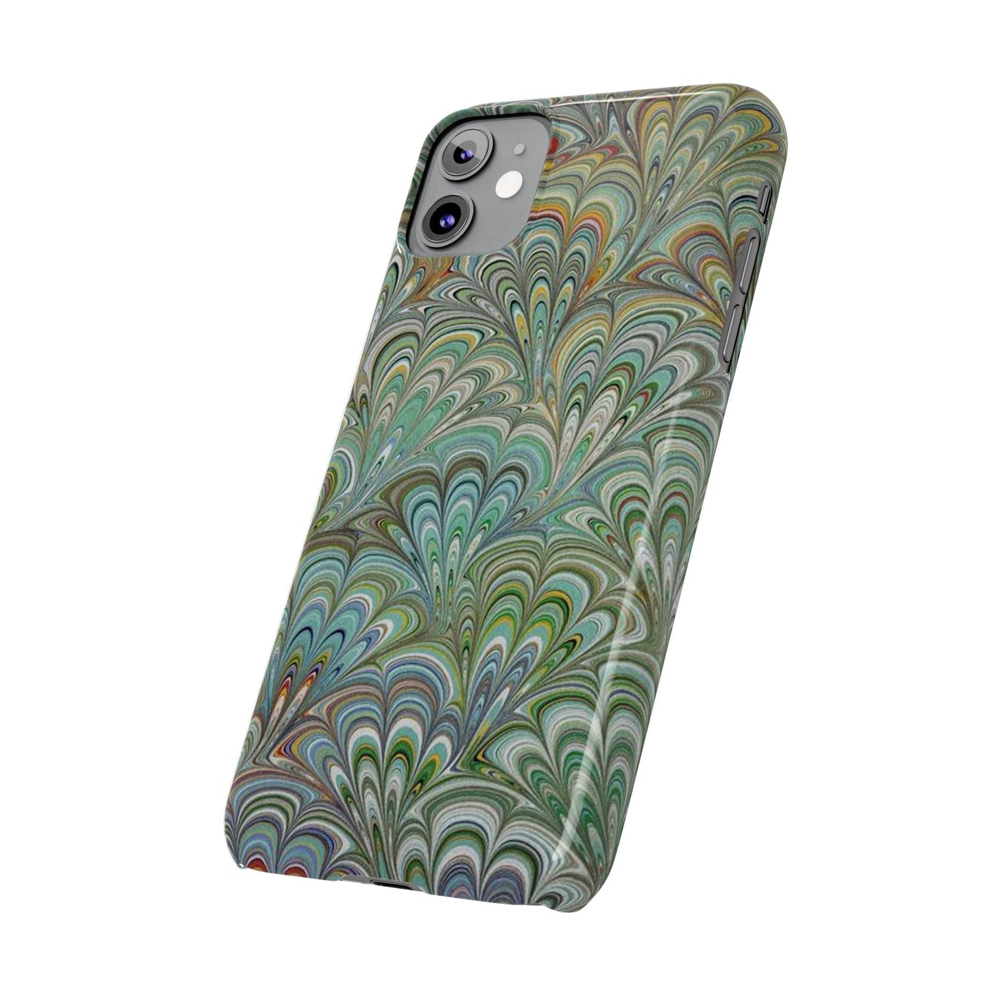 Deep Green Peacock Italian Marbled Design, Italy Feather Phone Case, Multi-Color, Slim Phone Cases, Case-Mate IPHONE16 and all sizes