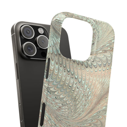 Marbled VIntage Design, Italian Feather Phone Case, Green Hues, Mint, Beige, Neutrals, Slim Phone Cases, IPHONE16 and all sizes