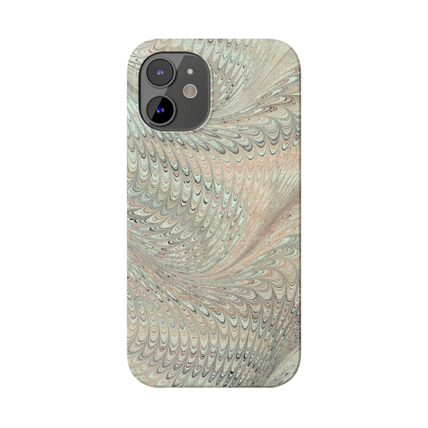 Marbled VIntage Design, Italian Feather Phone Case, Green Hues, Mint, Beige, Neutrals, Slim Phone Cases, IPHONE16 and all sizes
