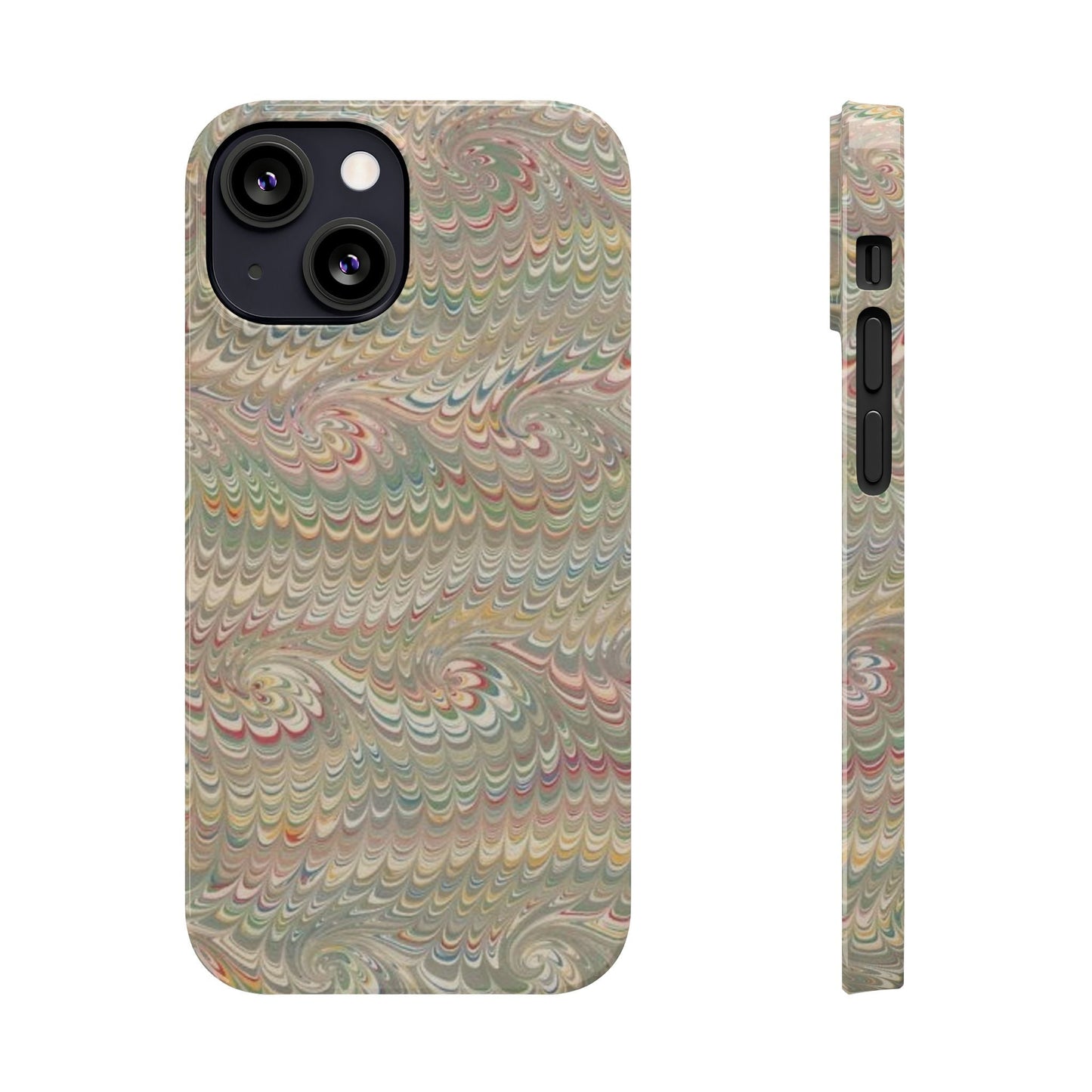 Soft Green and Multi-Colored Marbled Design, Italy Feather Phone Case, Multi-Color, Slim Phone Cases, Case-Mate IPHONE16 and all sizes
